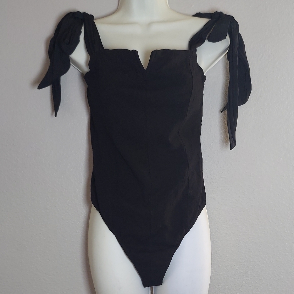 Free People Elegant Black Bodysuit